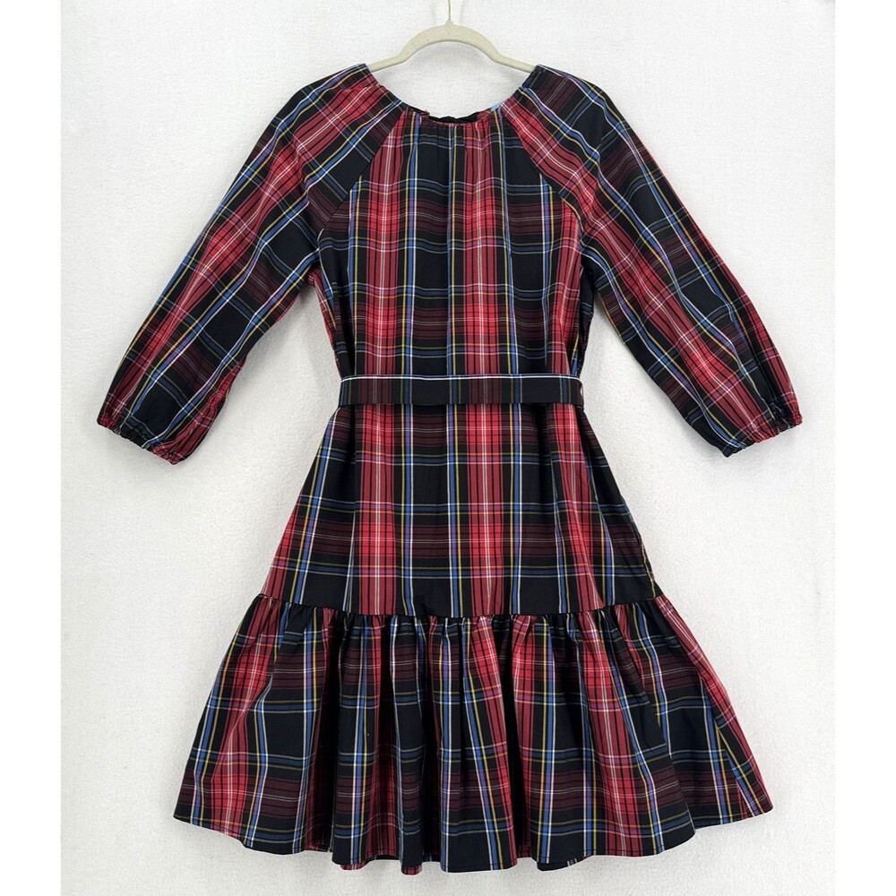 Draper James RSVP Dress Women S Tartan Plaid Open Back Tie Tiered Holiday Party